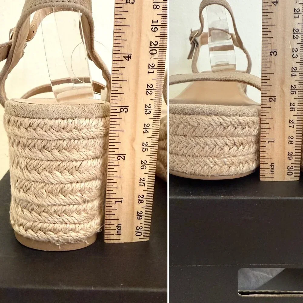 Banana Republic Platform Espadrille Sandals Size 8 Bone Faux Suede Resortwear - Picture 14 of 16